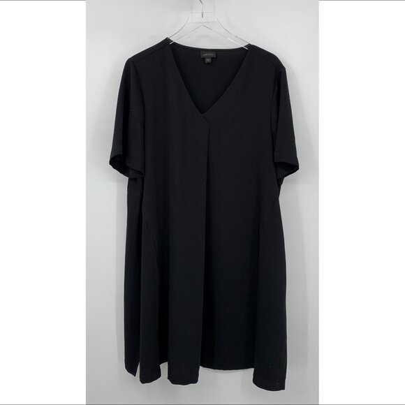 J Jill Wearever Collection a-line silky shift trapeze dress black v-neck X-Large - Picture 1 of 3